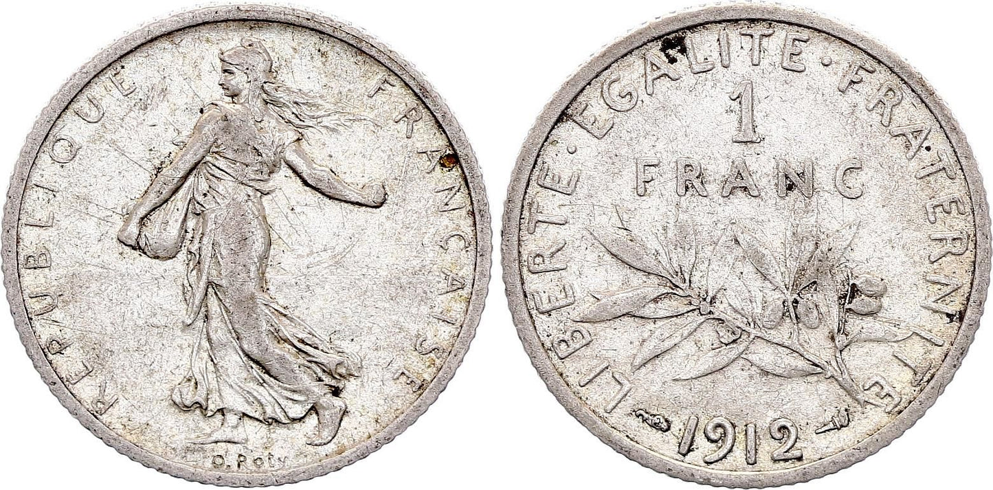 Pièce France 1 Franc - Semeuse - 1912 - Argent