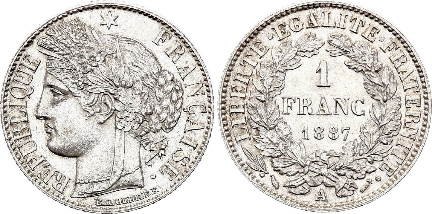Pièce France 1 Franc Cérès - 1887 A Paris