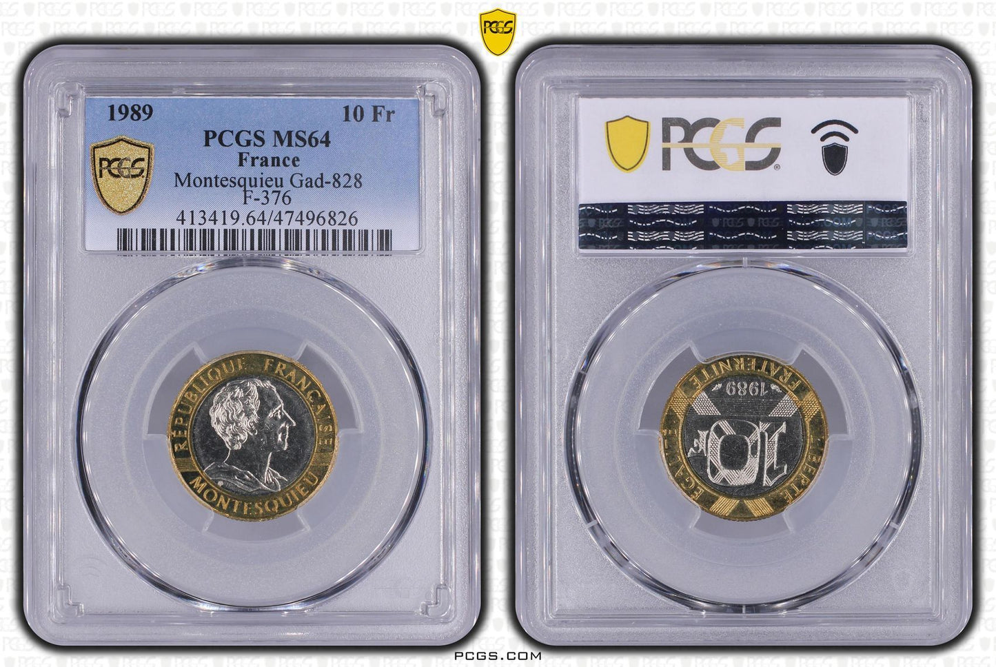 Pièce France 10 Francs - Montesquieu - 1989 Frappe Courante - PCGS MS 64