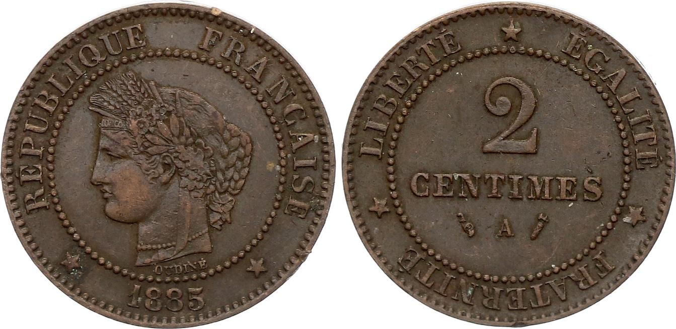 Pièce France 2 centimes Cérès - Troisième République - 1885 A