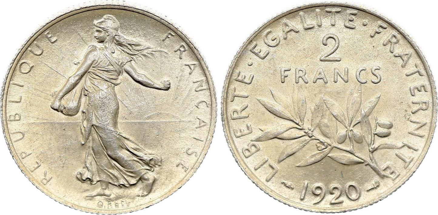 Pièce France 2 Francs Semeuse - 1920 - Argent
