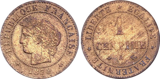 Pièce France 1 Centime Cérès - 1874 A Paris