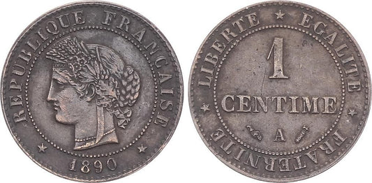 Pièce France 1 Centime Cérès - 1890 A Paris