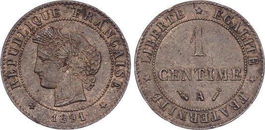 Pièce France 1 Centime Cérès - 1891 A Paris