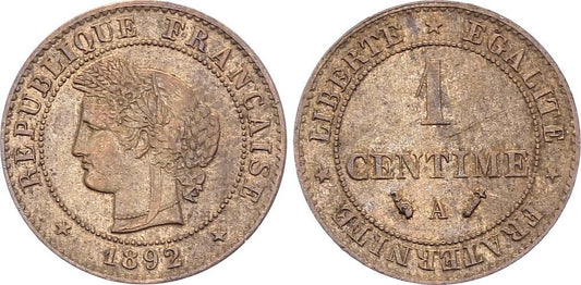 Pièce France 1 Centime Cérès - 1892 A Paris