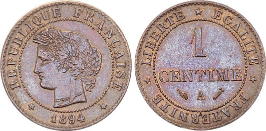 Pièce France 1 Centime Cérès - 1894 A Paris