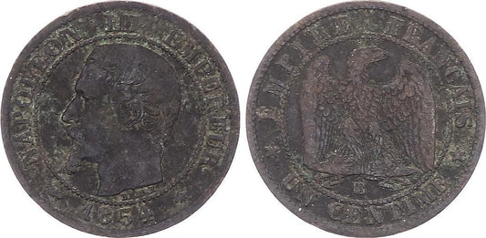 Pièce France 1 Centime Napoléon III - Tête Nue - 1854 BB Strasbourg