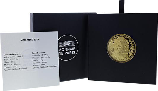Pièce France 1000 Euro Or - Marianne Fraternité - 2019 - Neuf