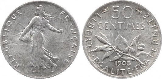 Pièce France 50 Centimes Semeuse - 1905 - Argent