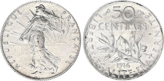 Pièce France 50 Centimes Semeuse - 1914 - Argent